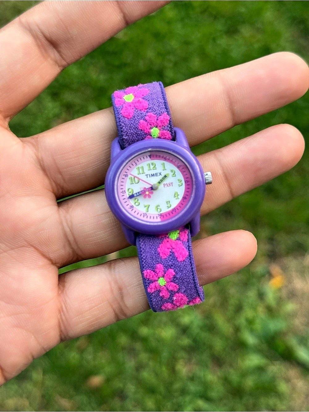 Timex Kids Time Teacher Watch Purple Floral Elastic Band